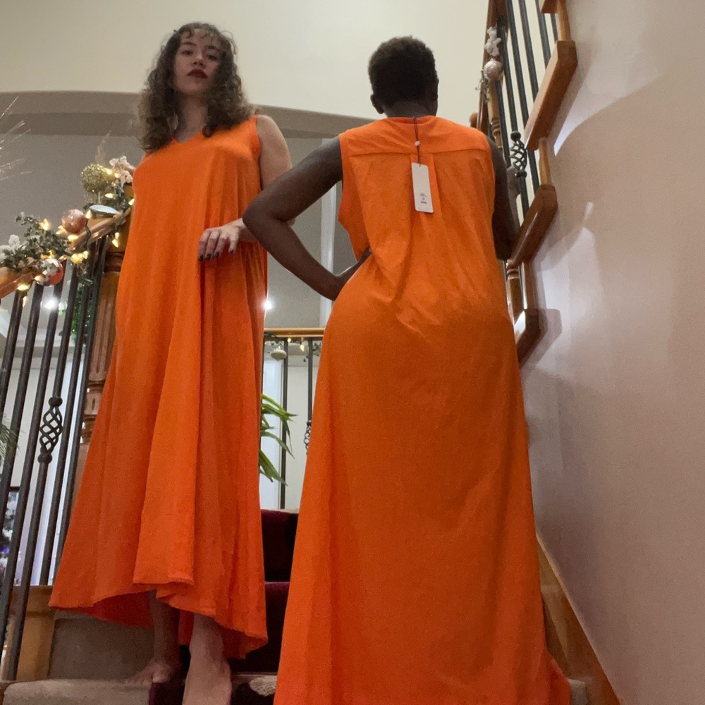 Orange Casual dress for twins. Long